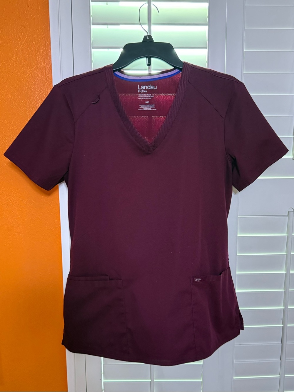 Landau Women's V-Neck Scrub Top in Wine